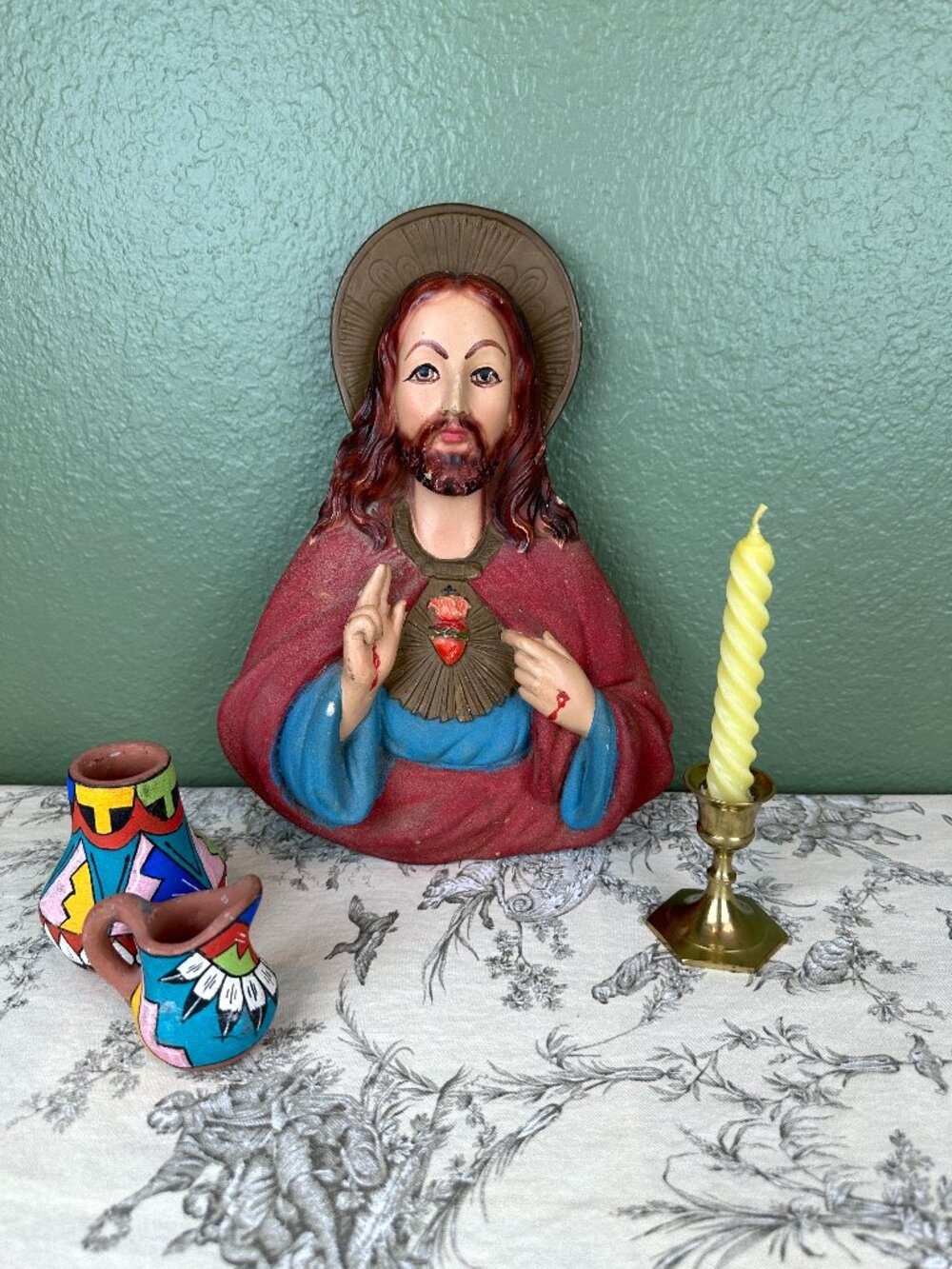 Vintage Sacred Heart of Jesus Chalk ware Wall Plaque